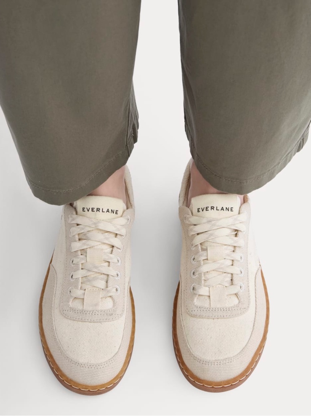 Everlane Men’s Cream Canvas Sneakers with Gum Sole